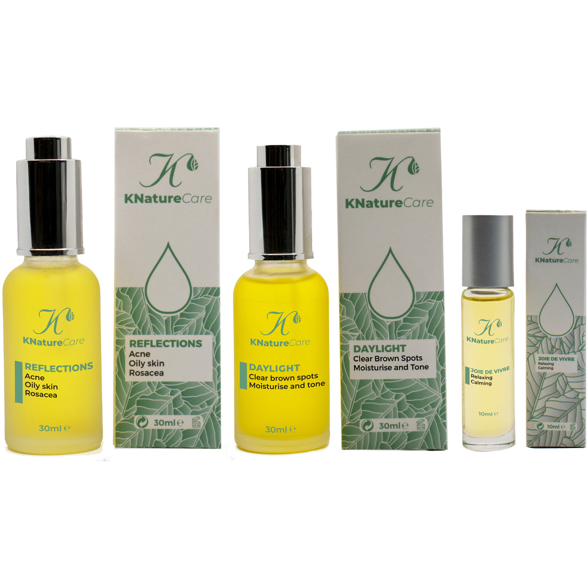 Reflections, Daylight and Joie De Vivre bottles and boxes from the Glowing Skin Bundle