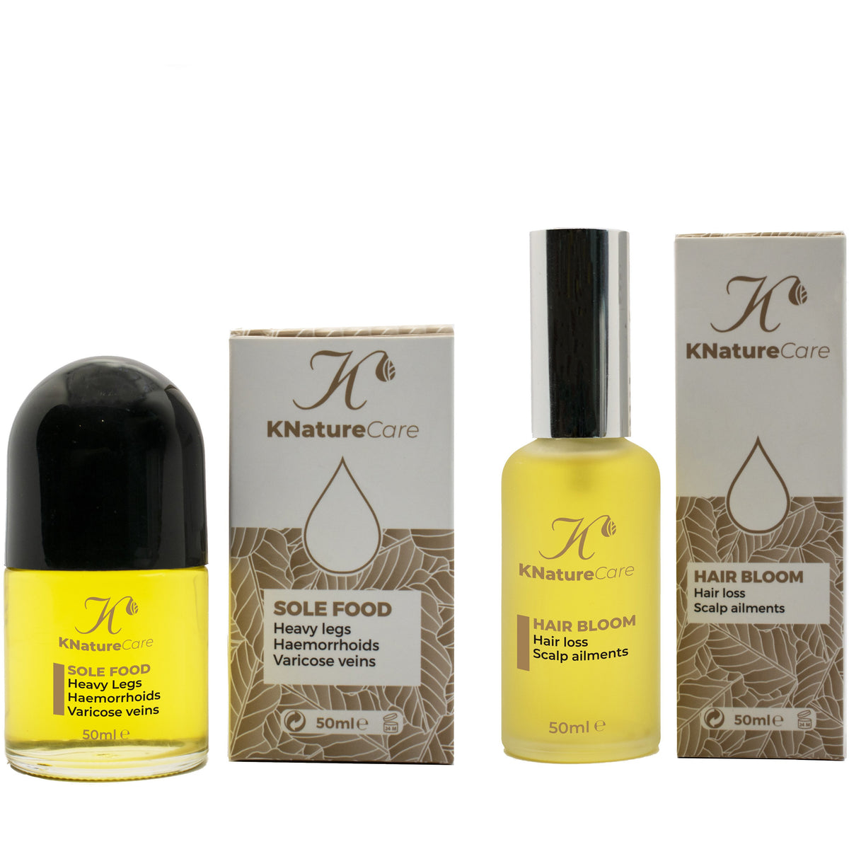 Sole Food and Hair Bloom oil bottles and boxes from the Head to Toe Bundle